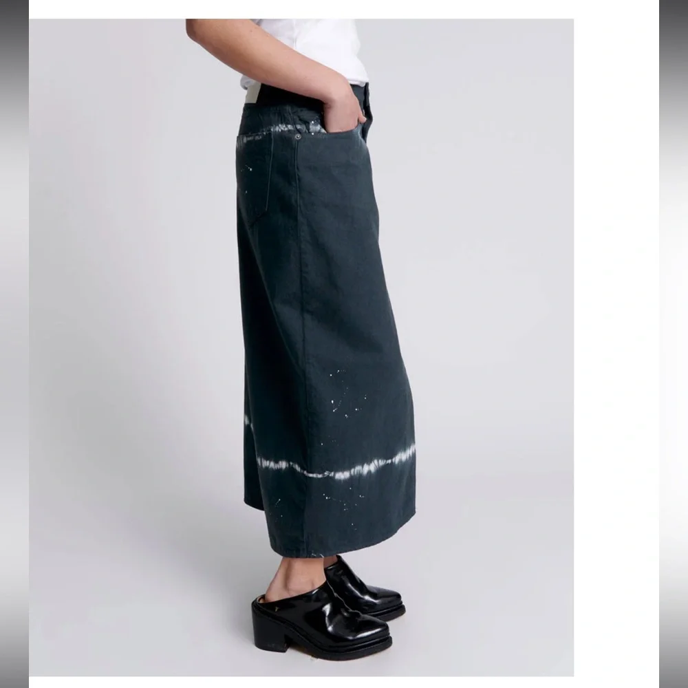 Rocko Mid Waist Long Length Denim Skirt - Black Magic